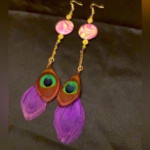 Peacock feather earrings